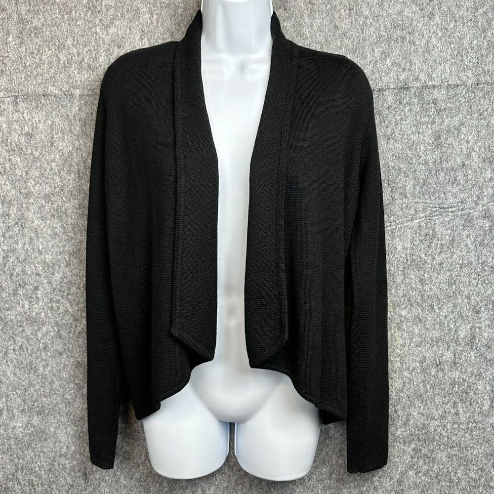 Ann Taylor Loft Cardigan Sweater Women XS Black Open Merino Wool Blend Waterfall